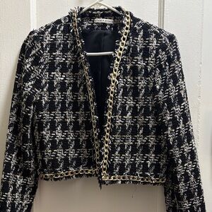 Alice + Olivia Black and White Checkered Blazer